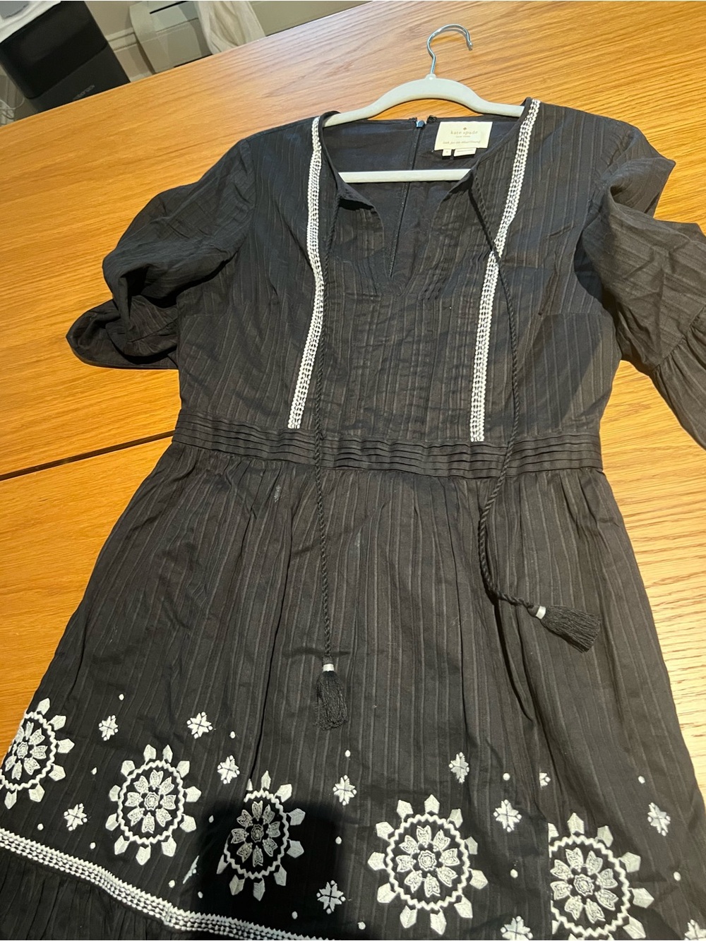 kate spade Black Long-Sleeve Embroidered Cotton Tunic Dress